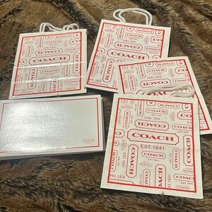4 Coach Gift Bags & 1 Gift Box with Red &  White Logo
